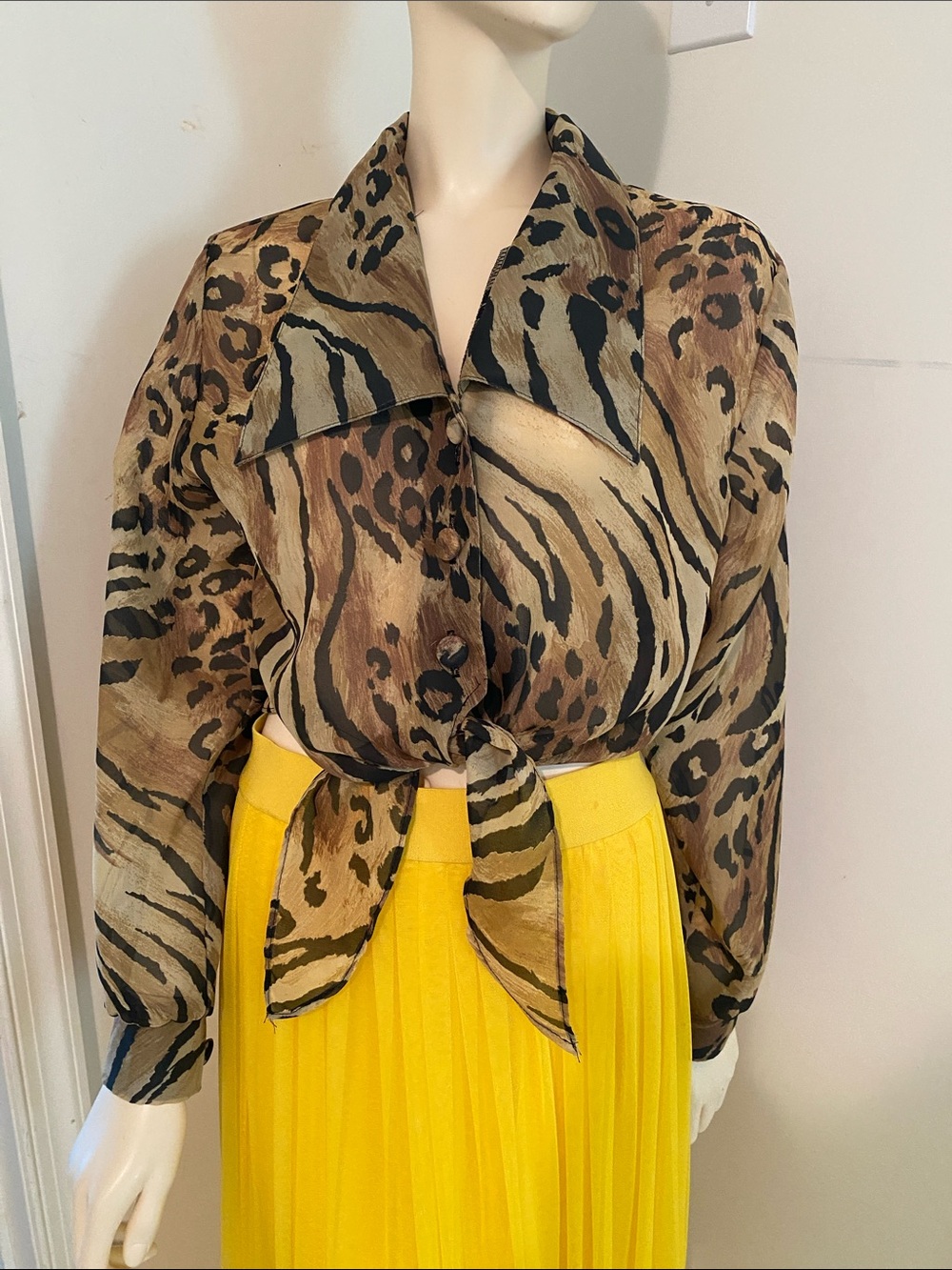 Tie-Front Animal Print Blouse in Brown